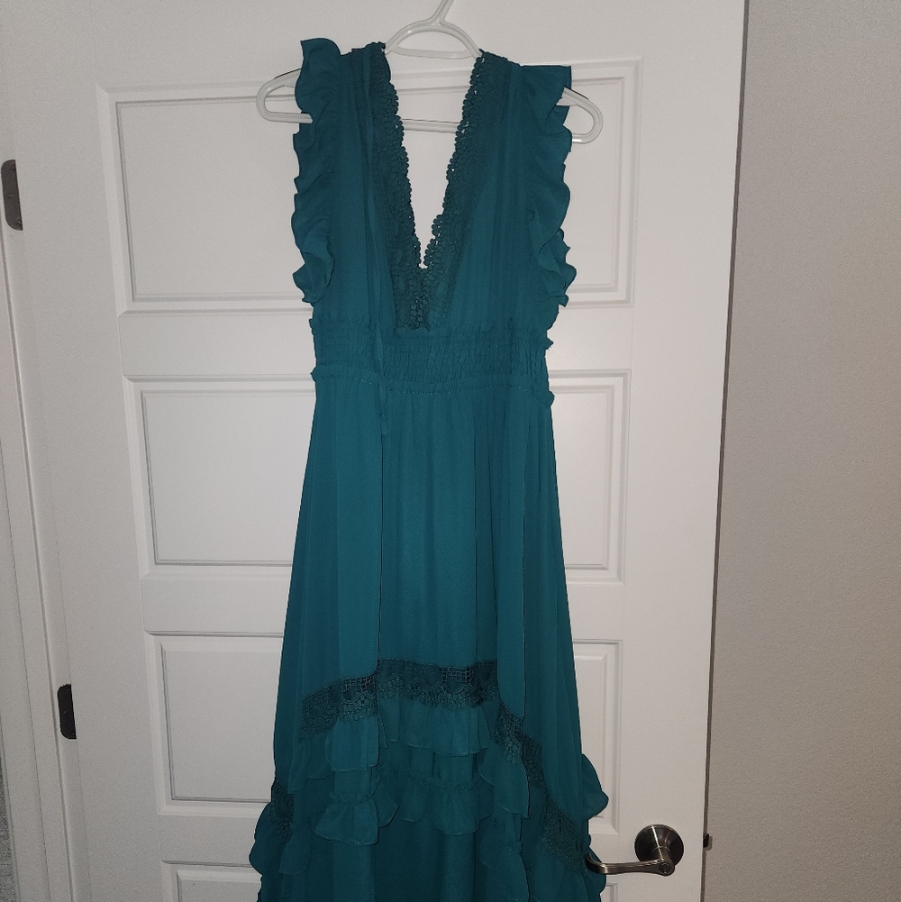 Baltic Born Teal Ruffled V-Neck Dress